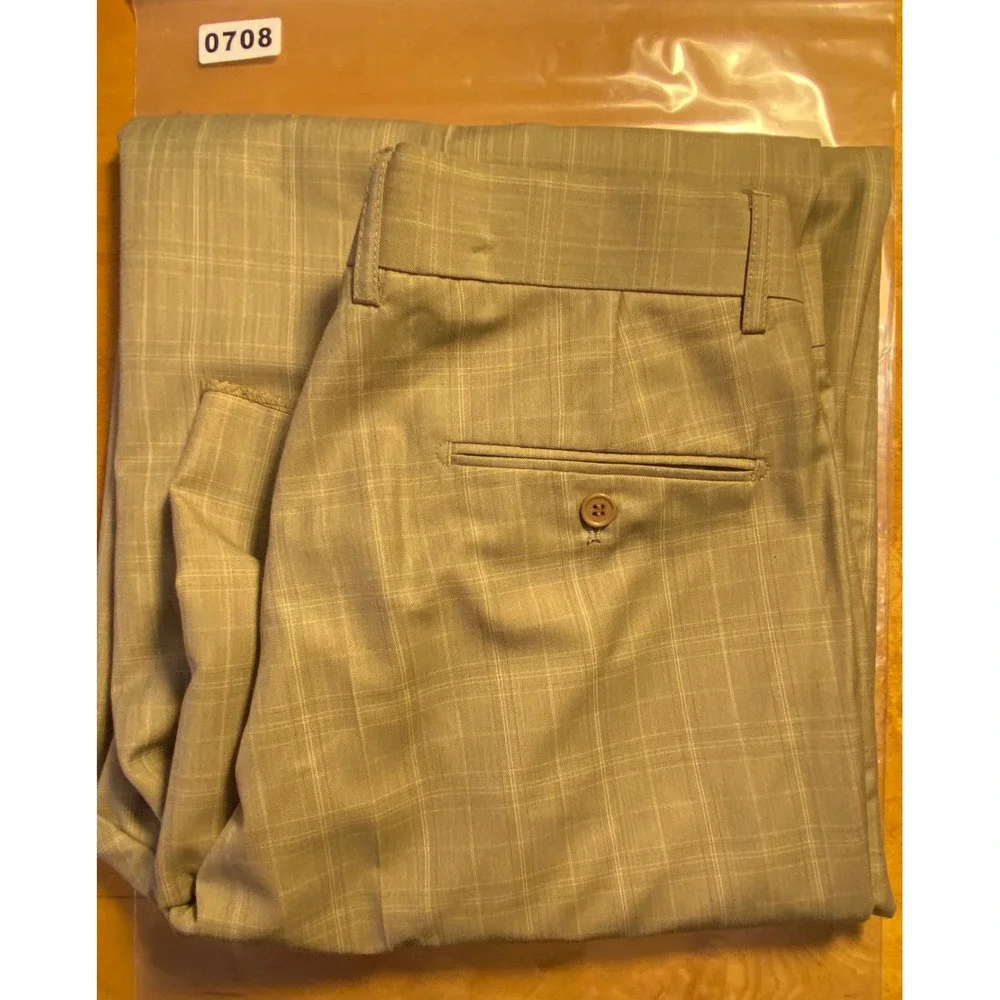 Giorgio Fiorelli Mens Tan Plaid Pleated Wide Leg Dress Pants 62016 Size 34 NWT‎